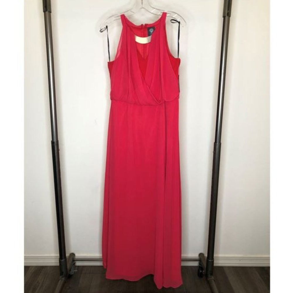 Vince Camuto Chiffon Maxi Dress with Keyhole and Metal Hardware Detail